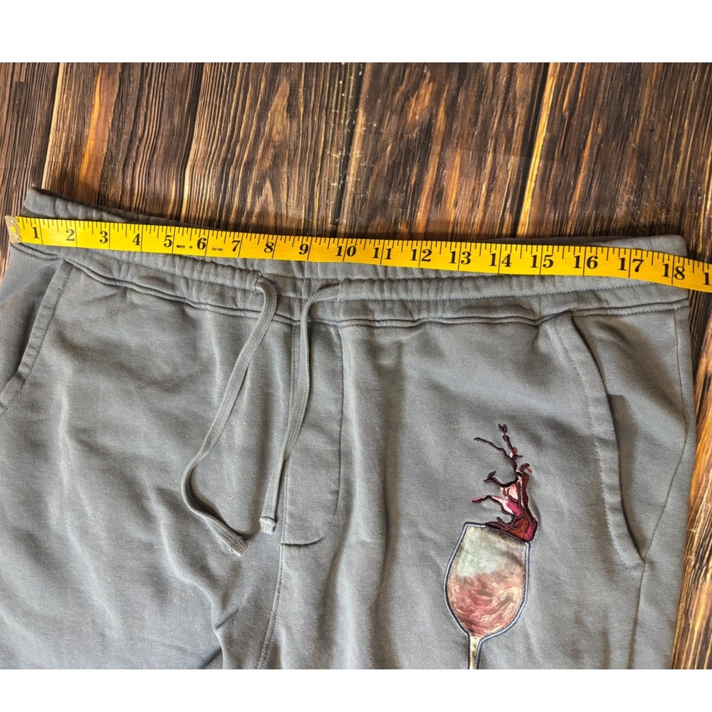 MR EAT WELL Sweatpants Joggers Womens XL Grey Wine Glass Drawstring Pants - Picture 8 of 13
